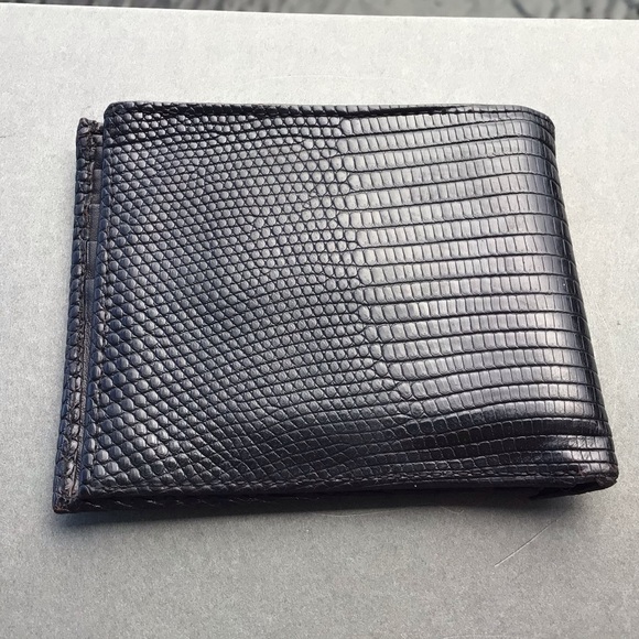 Neiman Marcus Slim Signature Lizard Wallet Made in USA Black - Picture 3 of 15